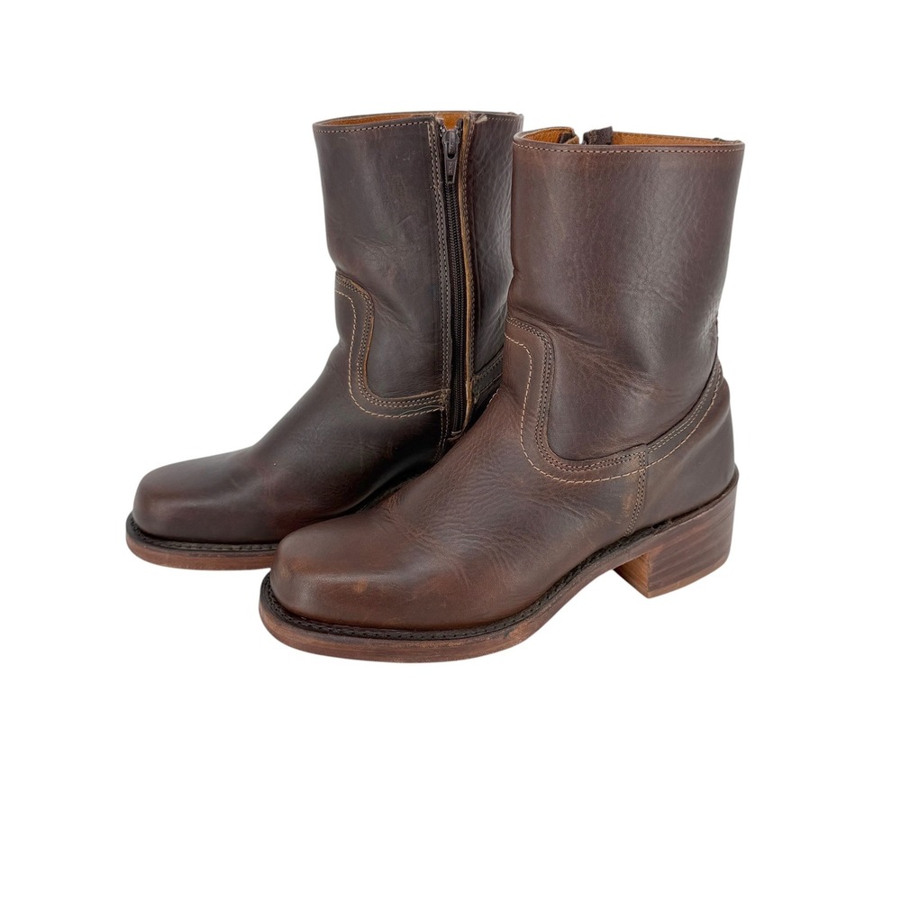 FRYE Campus Short 10L Boots 7.5M Brown Leather Square Toe Zip VINTAGE Y2K USA